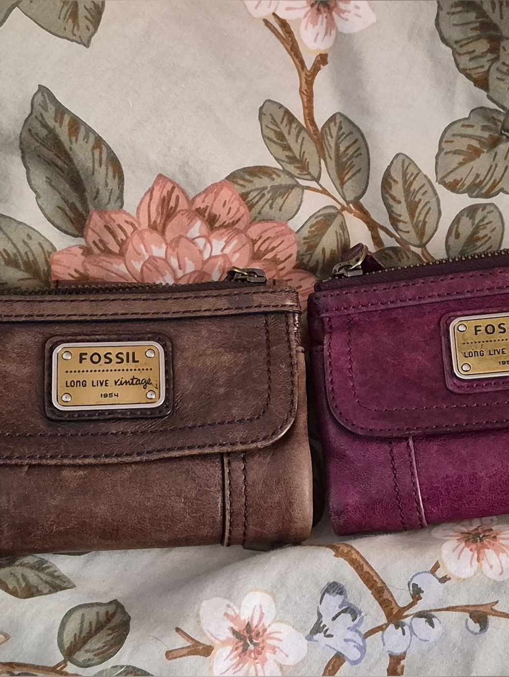 Fossil Leather Long Live Vintage Bifold Wallets - Brown & Plum